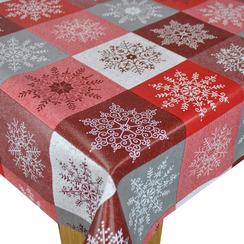 Crystal Red and Grey Christmas Vinyl Oilcloth Tablecloth