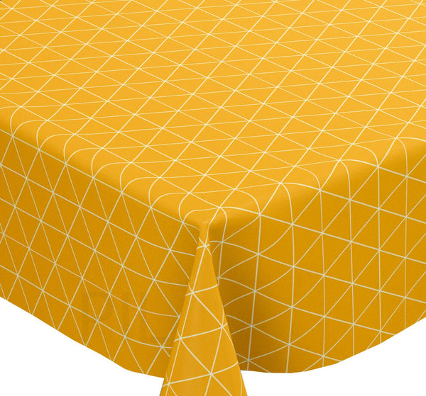 Ochre Mustard Geometric Triangles Vinyl Oilcloth Tablecloth