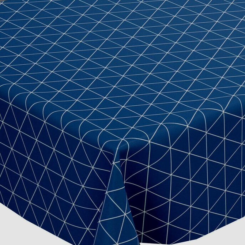 Navy Blue Geometric Triangles Vinyl Oilcloth Tablecloth