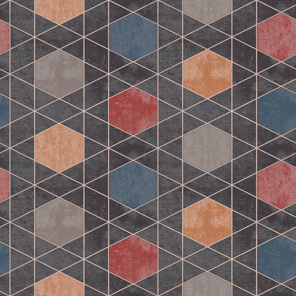 Geometric Pattern Teal Grey Spice Ochre Vinyl Oilcloth Tablecloth