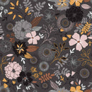Ochre and Blush Pink Flowers on Slate Grey Vinyl Tablecloth