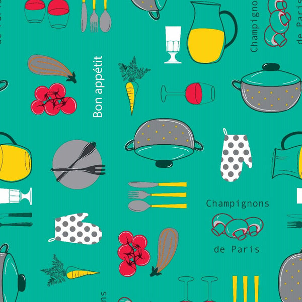 Bon Appetit in the Kitchen Bright PVC Wipe Clean Tablecloth