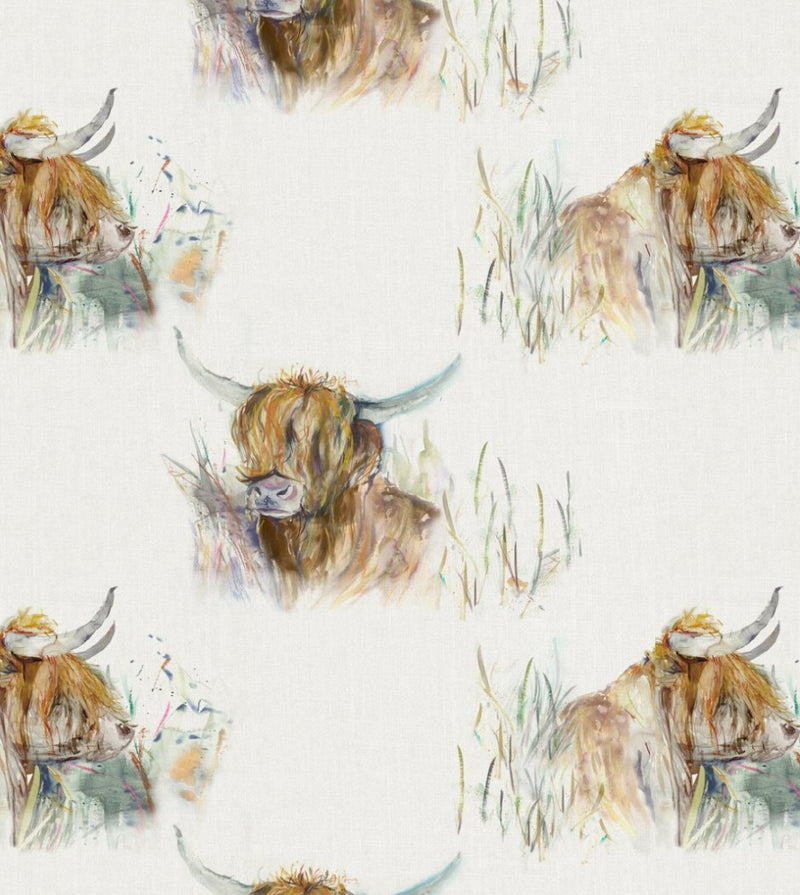 Highland Coo Cow Cattle Voyage 100% Cotton Fabric