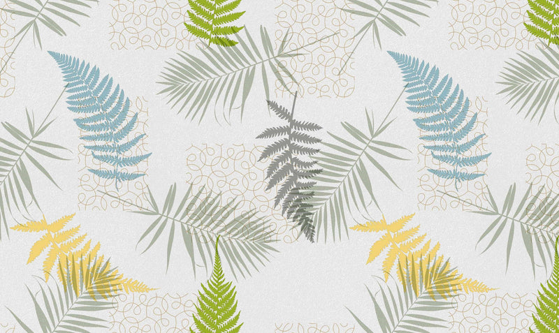 Fern Leaves Grey and Duckegg Vinyl Oilcloth Tablecloth