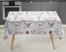 Love Chickens Grey  Vinyl Oilcloth Tablecloth