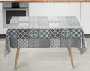 Porto Tiles Grey and Duckegg Vinyl Oilcloth Tablecloth