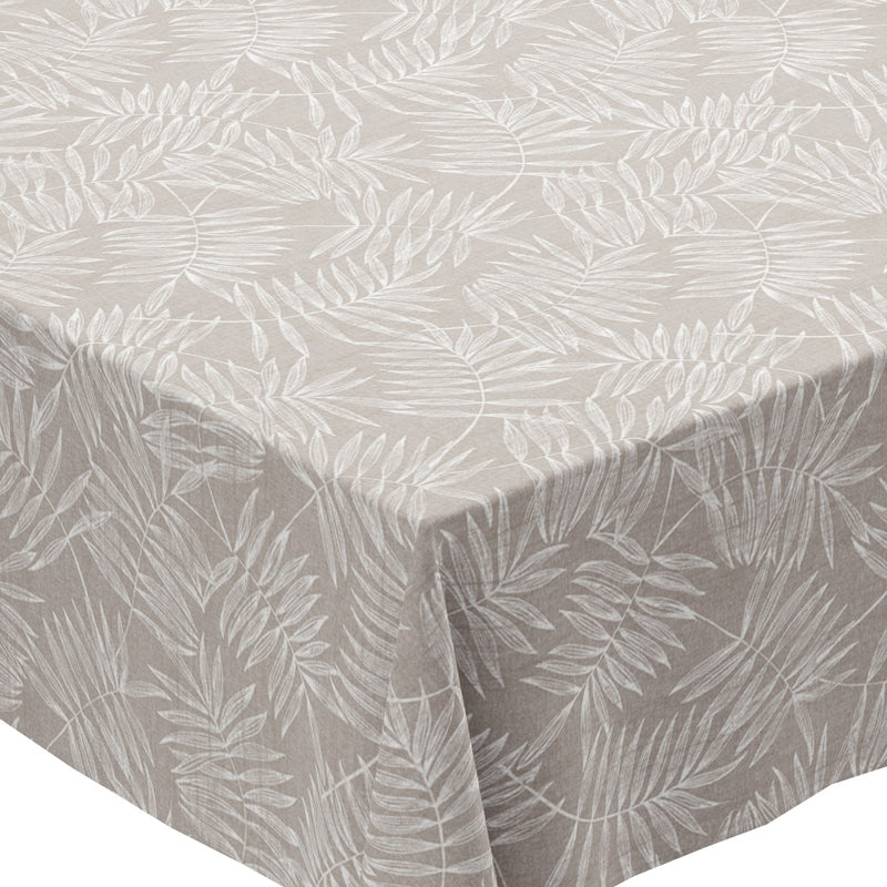 Olivia Taupe Palm Leaf Leaves PVC Vinyl Oilcloth Tablecloth