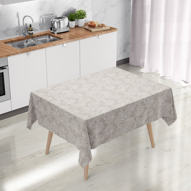 Olivia Taupe Palm Leaf Leaves PVC Vinyl Oilcloth Tablecloth