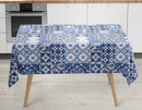 Moroccan Geometric Tiles Blue PVC Vinyl Wipeable Tablecloth
