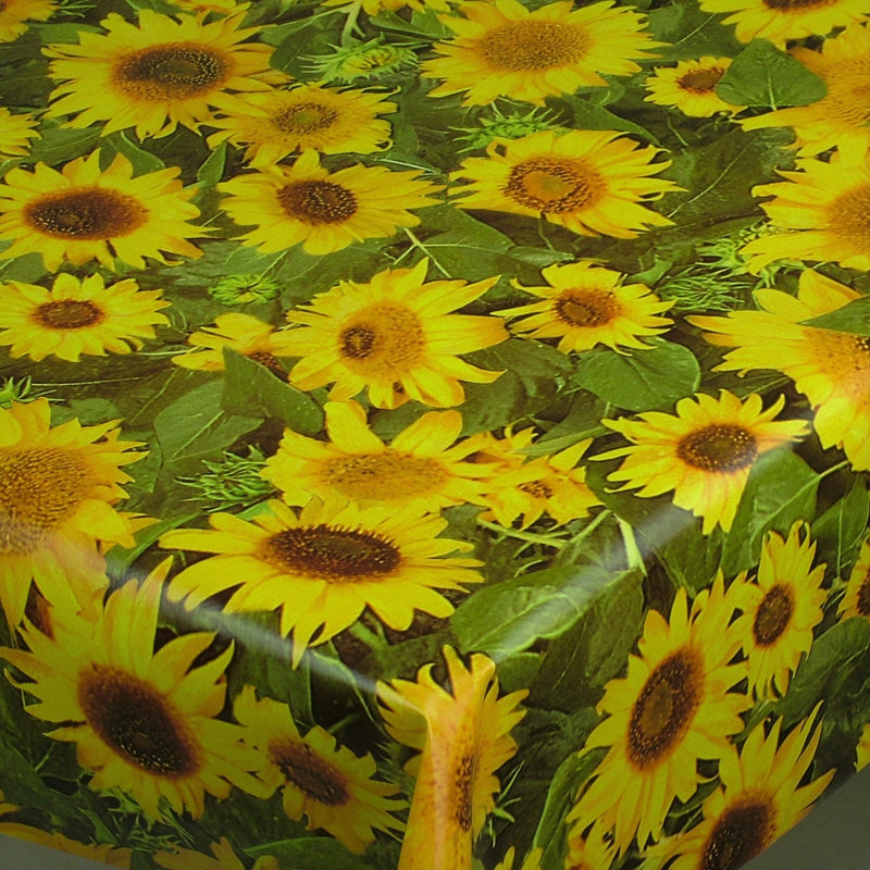 Sunflower on Green Leaves Wider Width PVC Vinyl Oilcloth Tablecloth 160cm wide