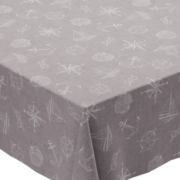 Nautical Grey Boat Ship Linen Tex Vinyl Oilcloth Tablecloth