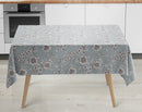 Elsie Modern Blue Grey Floral Flower Design Vinyl Oilcloth Tablecloth