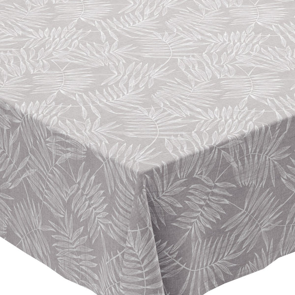 Olivia Grey Palm Leaf Leaves PVC Vinyl Oilcloth Tablecloth