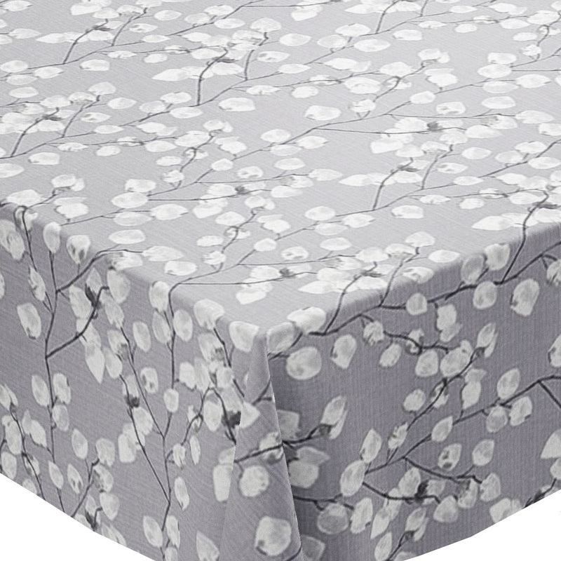 Honesty Floral Grey Linen Tex Vinyl Oilcloth Tablecloth