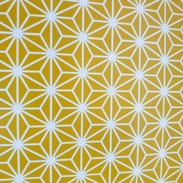 Yellow Ochre Geometric Maisie Wipe Clean Tex Vinyl Oilcloth Tablecloth