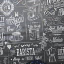 Barista Coffee Grey Vinyl Oilcloth Tablecloth