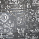 Barista Coffee Grey Vinyl Oilcloth Tablecloth