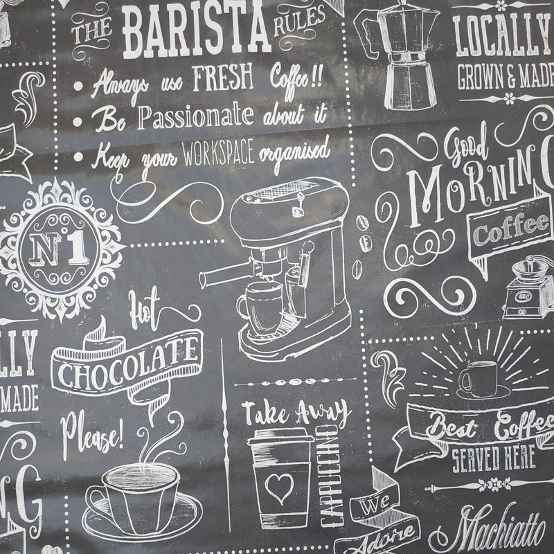 Barista Coffee Grey Vinyl Oilcloth Tablecloth