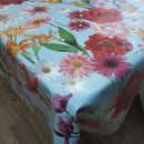 Summer Flowers on Sky Blue Vinyl Oilcloth Tablecloth