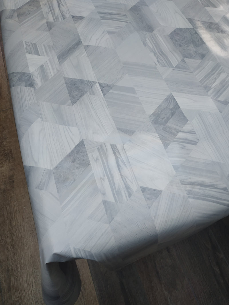 Light Grey Geometric Wood Effect Vinyl Oilcloth Tablecloth