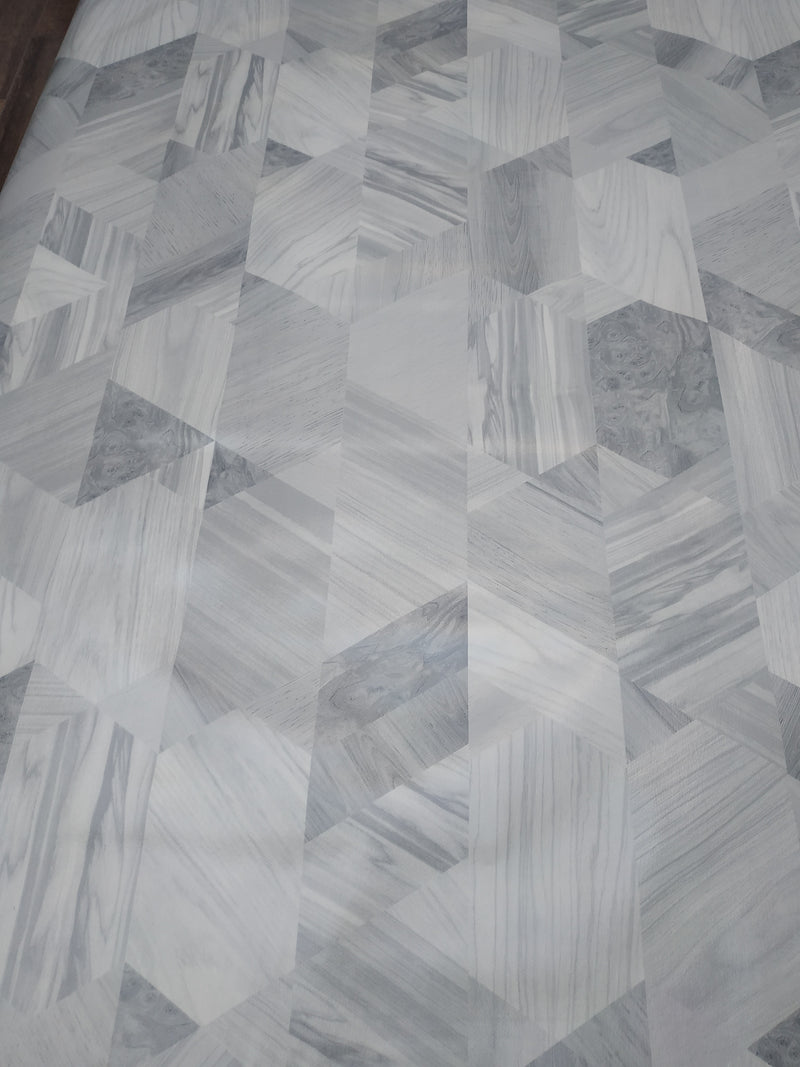 Light Grey Geometric Wood Effect Vinyl Oilcloth Tablecloth