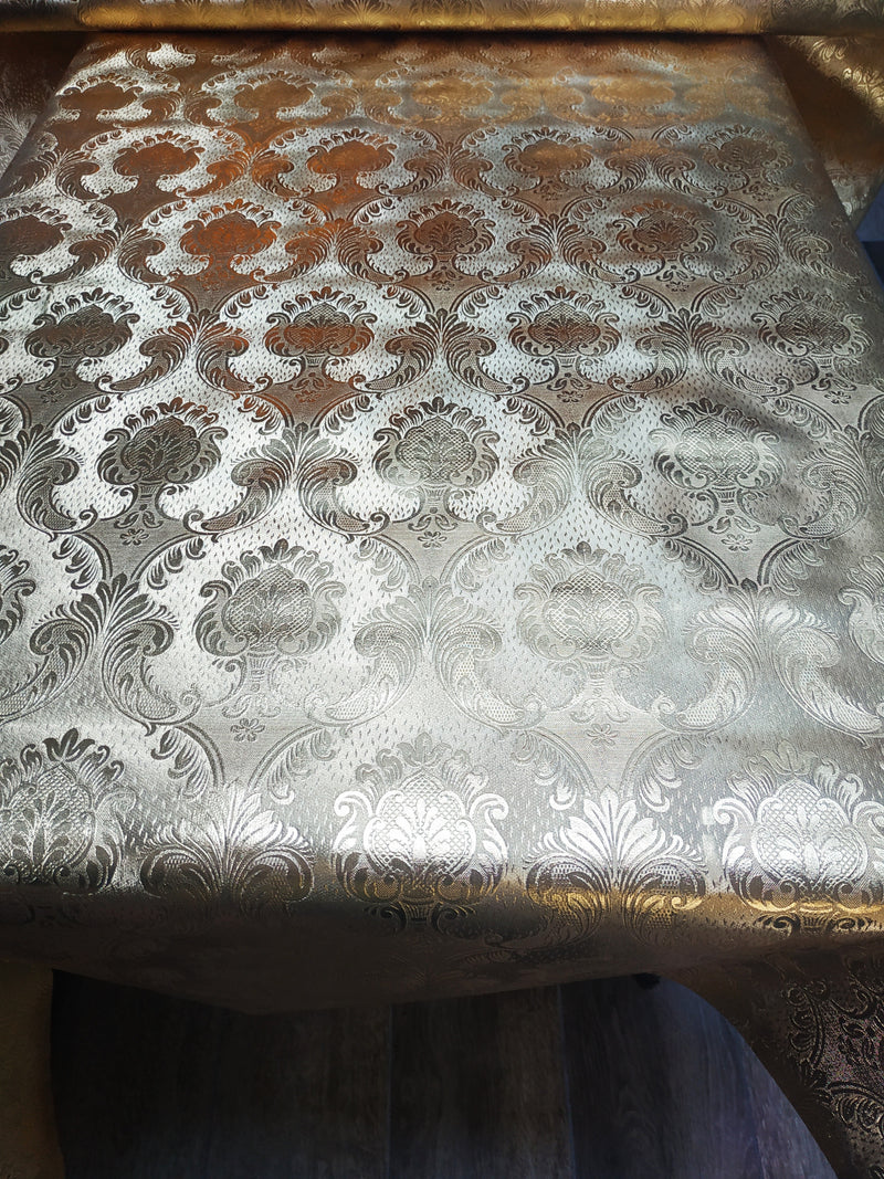 Bold Gold Metallic Damask  Vinyl Oilcloth Tablecloth