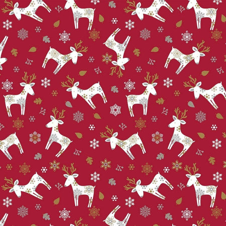 Christmas Scandi Reindeer RED Vinyl Oilcloth Tablecloth