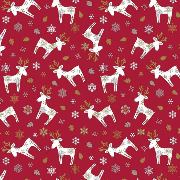 Christmas Scandi Reindeer RED Vinyl Oilcloth Tablecloth
