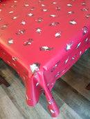 Christmas Santas Helpers Red Vinyl Oilcloth Tablecloth