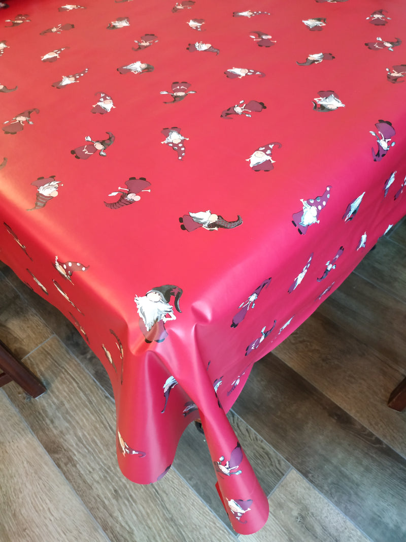 Christmas Santas Helpers Red Vinyl Oilcloth Tablecloth