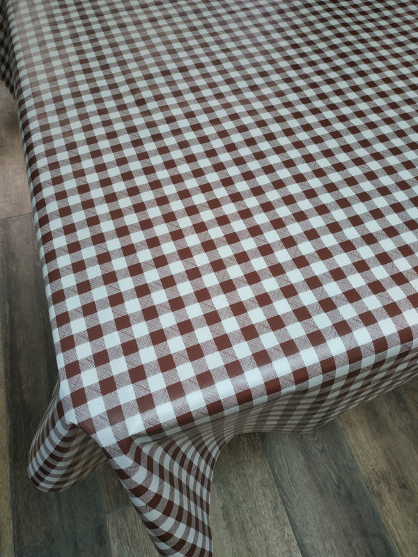 Brown Gingham Check Small  Vinyl Oilcloth Tablecloth