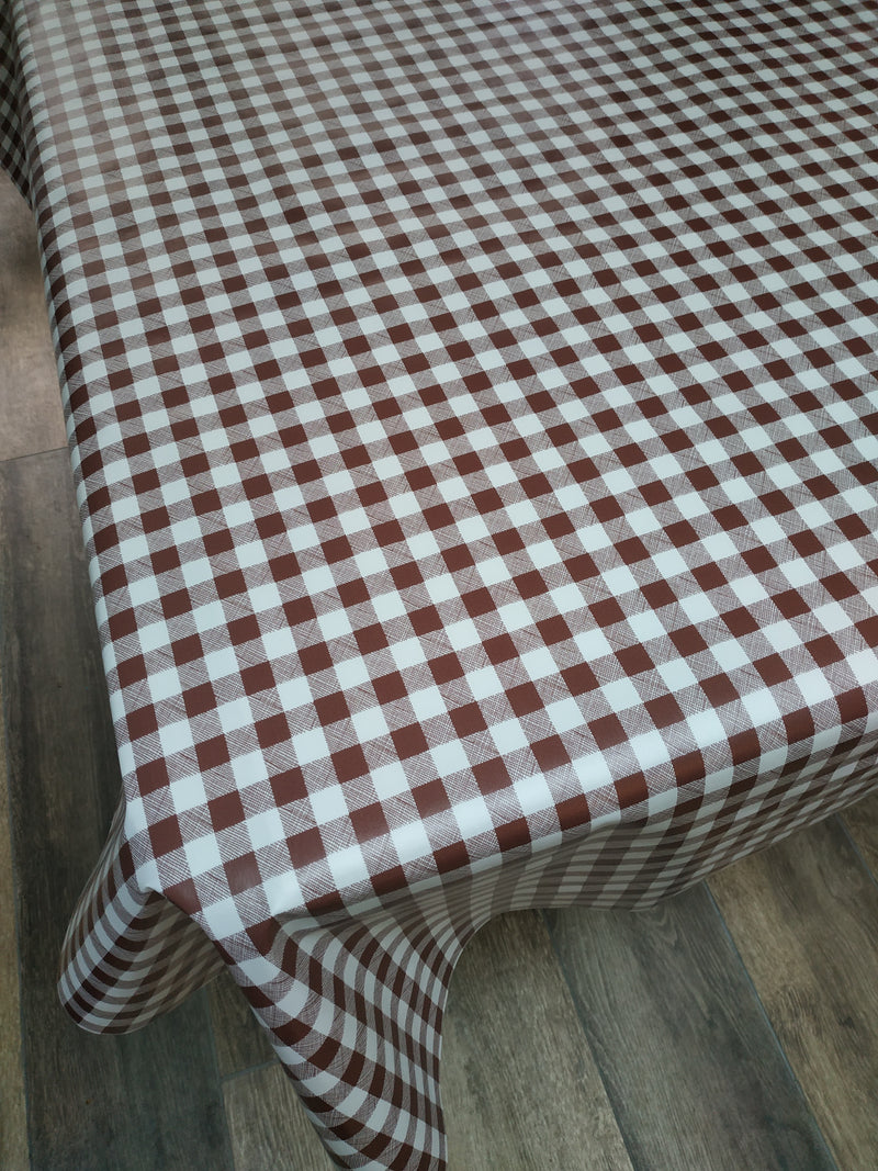Brown Gingham Check Small  Vinyl Oilcloth Tablecloth