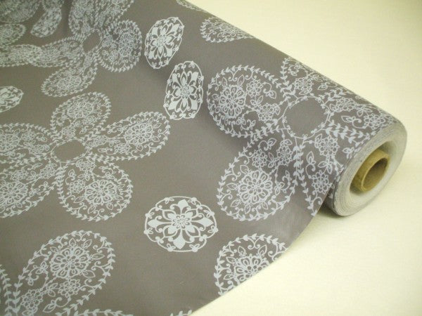 Gunmetal Grey Lace Pattern PVC Vinyl Tablecloth  20 Metres x 140cm
