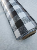 Black Gingham Check  PVC Vinyl Tablecloth Roll 20 Metres x 140cm