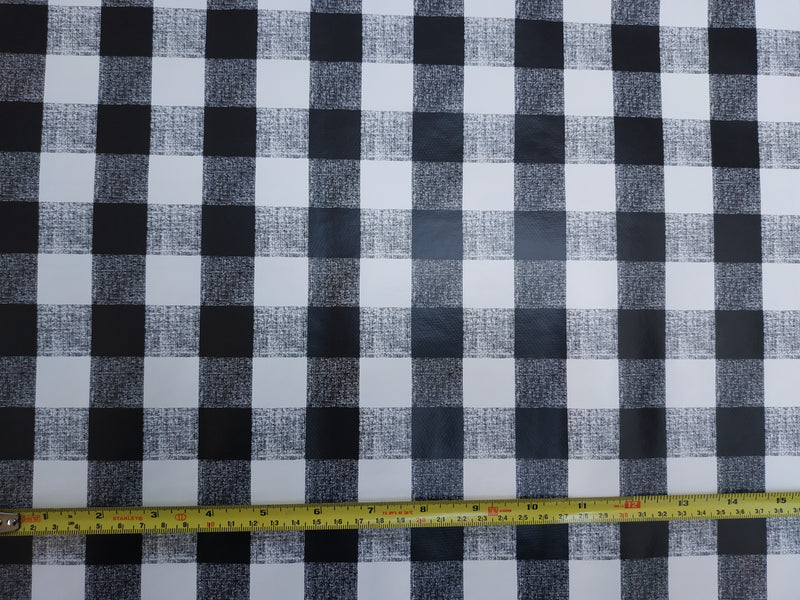 Black Gingham Check  PVC Vinyl Tablecloth Roll 20 Metres x 140cm