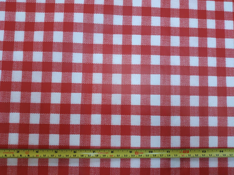Red Bistro Gingham Check  PVC Vinyl Tablecloth Roll 20 Metres x 140cm