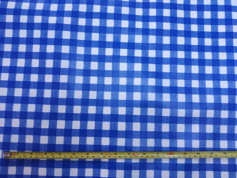 Blue Bistro Gingham Check  PVC Vinyl Tablecloth Roll 20 Metres x 140cm