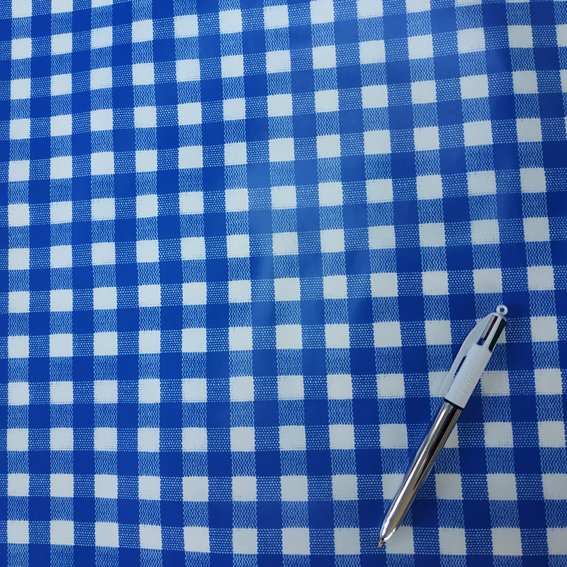 Blue Bistro Gingham Check  PVC Vinyl Tablecloth Roll 20 Metres x 140cm