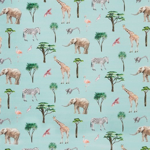 On Safari Duckegg 100% Cotton Digital Print Fabric by Prestigious Textiles