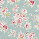 Rose Garden Fabric Aqua 100% Cotton Fabric
