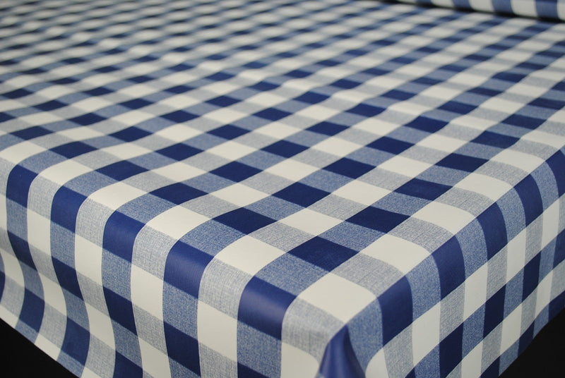 Square PVC Tablecloth Navy Blue Gingham Check 25mm Squares Oilcloth 140cm x 140cm