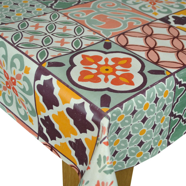 Square PVC Tablecloth Porto Tiles Multi Oilcloth 140cm x 140cm