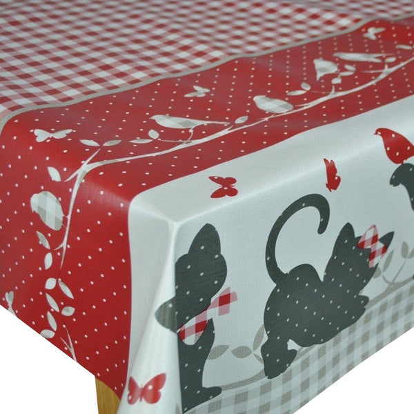 Square PVC Tablecloth Cat Kittens Gingham Border Oilcloth 140cm x 140cm