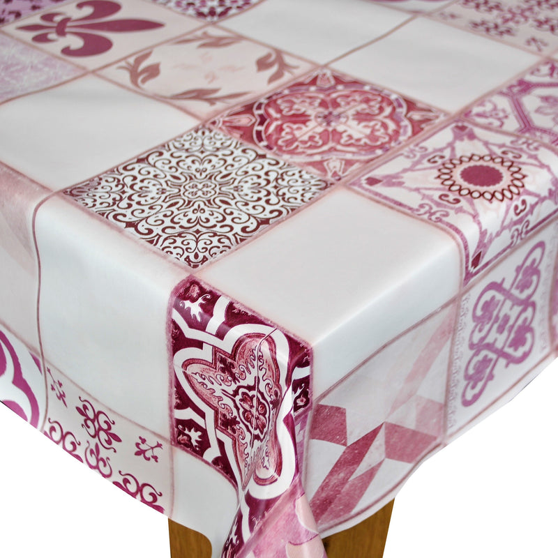 Square PVC Tablecloth Lisbon Tiles Dusty Pink Oilcloth 140cm x 140cm