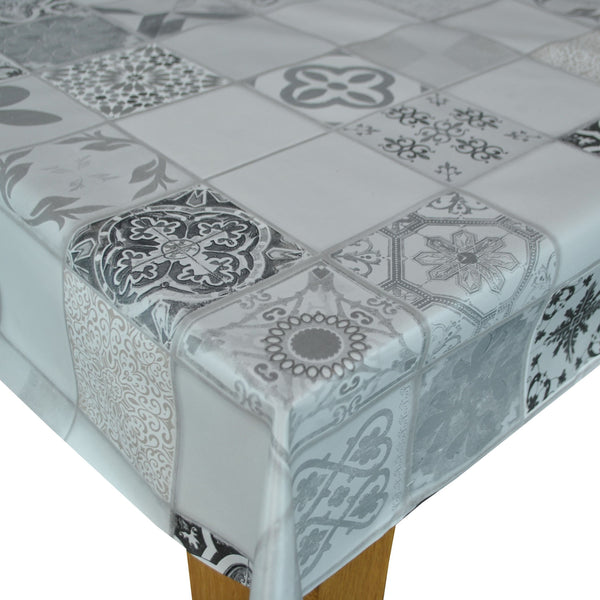 Square PVC Tablecloth Lisbon Tiles Grey Oilcloth 140cm x 140cm