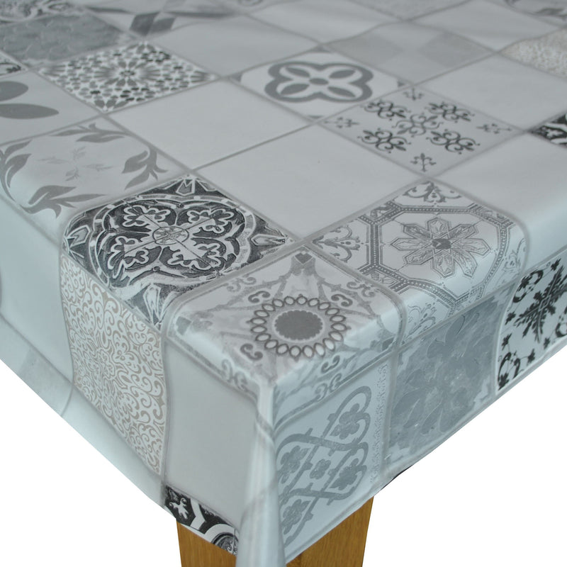 Square PVC Tablecloth Lisbon Tiles Grey Oilcloth 140cm x 140cm