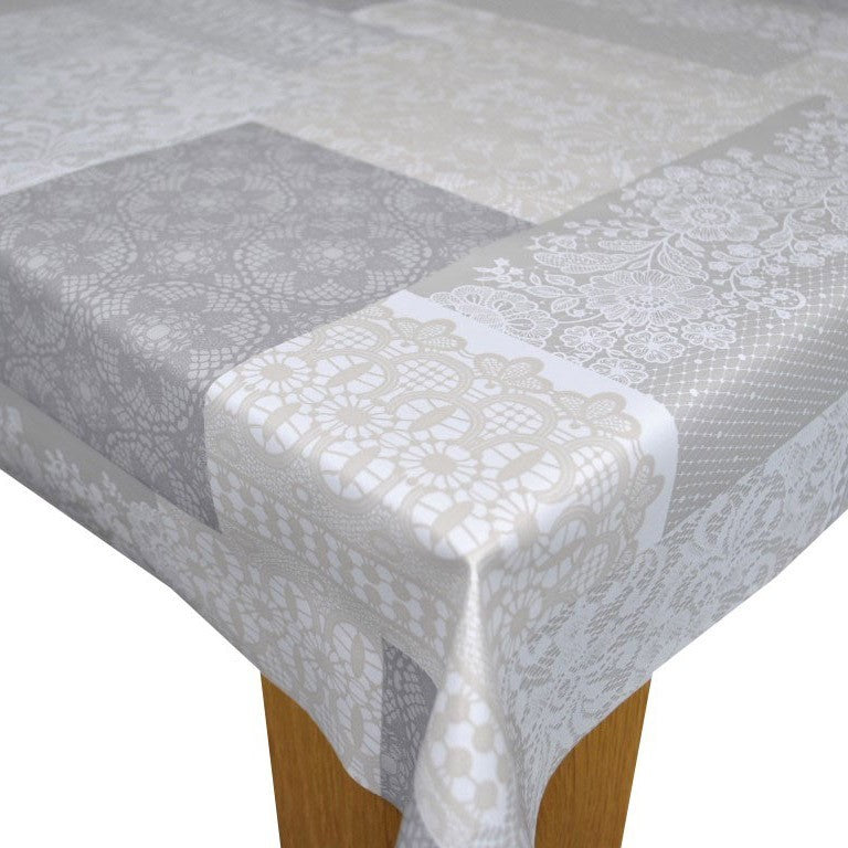 Square PVC Tablecloth Bruges Lace Grey Oilcloth 140cm x 140cm
