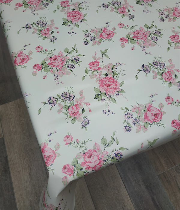 Shabby Chic Rose Vinyl Oilcloth Tablecloth
