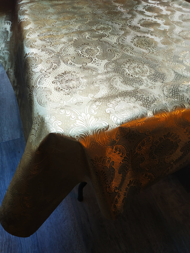 Square PVC Tablecloth Bold Gold Metallic Damask Oilcloth 140cm x 140cm