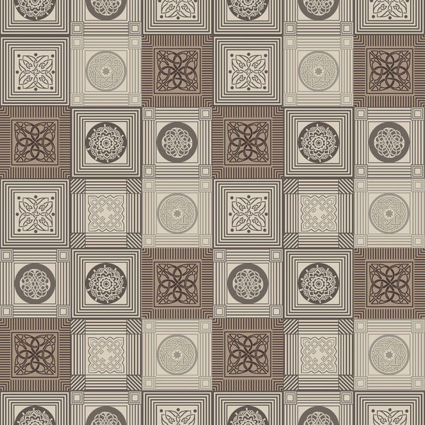 Square PVC Tablecloth Beige and Taupe Geometric Squares Oilcloth 140cm x 140cm